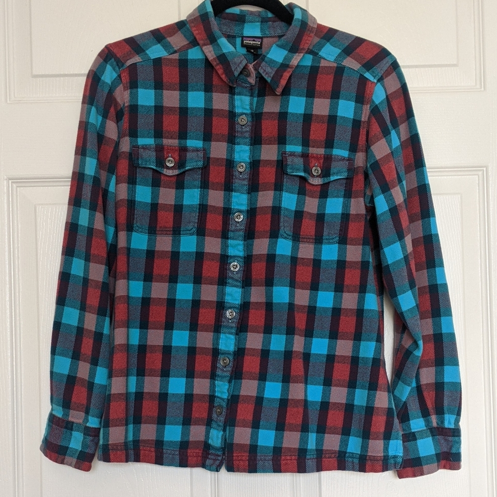 Patagonia Flannel - Red and Turquoise Blue